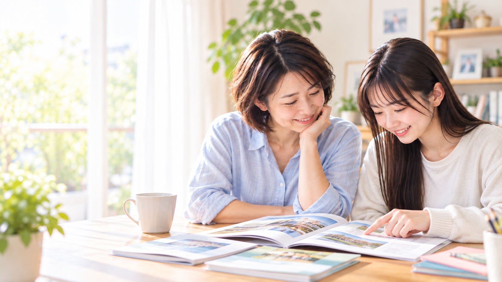 親子で通信制高校の資料を見ながら、これからの学び方を考えるイメージ